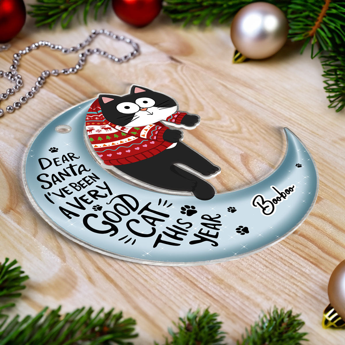 Naughty Cats On Moon Personalized Acrylic Ornament, Christmas Gift