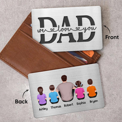 Best Dad Ever Back View Man Kids Dogs Cats Personalized Metal Wallet Card