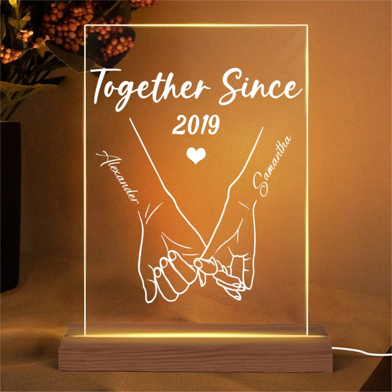 Couple Hand In Hand Outline Together Since Personalized Rectangle Acrylic Plaque - Valentine‘s Day Gift - Anniversary Gift For Her - Gift For Him
