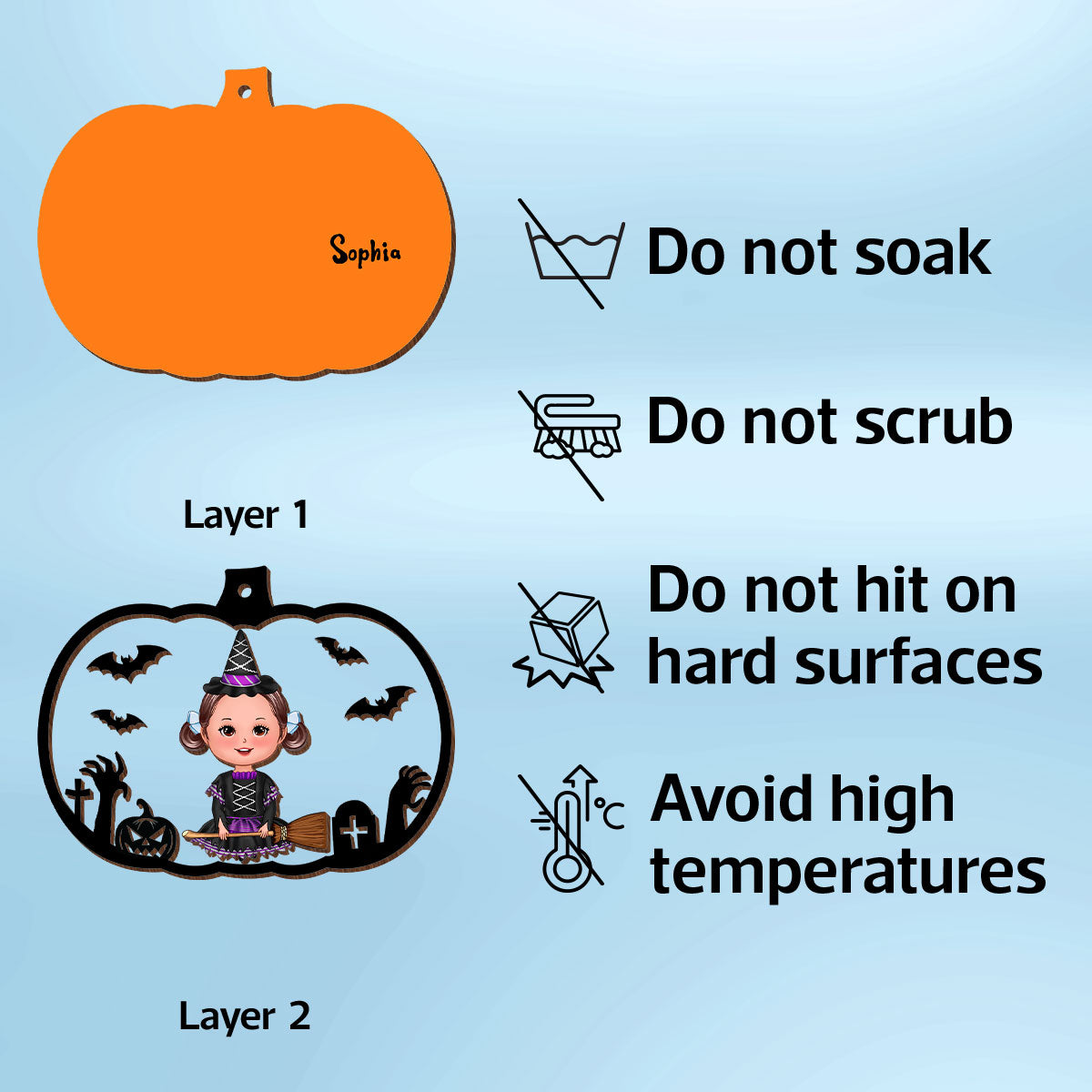 Halloween Kid Costume Personalized 2-Layer Wooden Bucket Tag