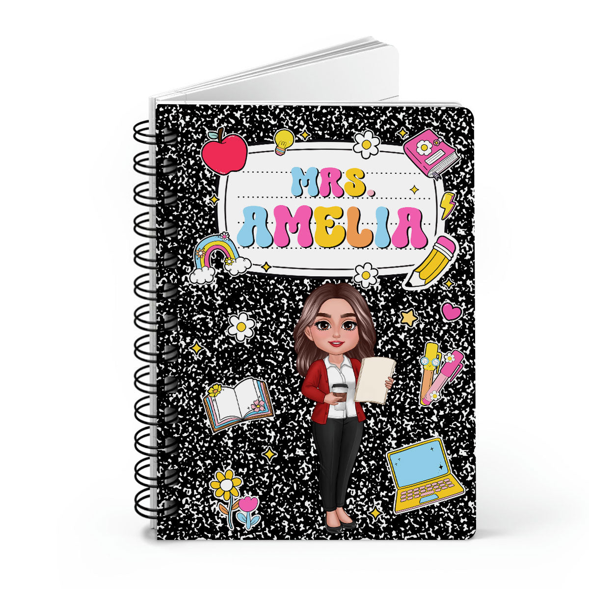 Teacher Composition Book Pattern Personalized Spiral Notebook Journal, Gift For Teacher, Back To School Stationery