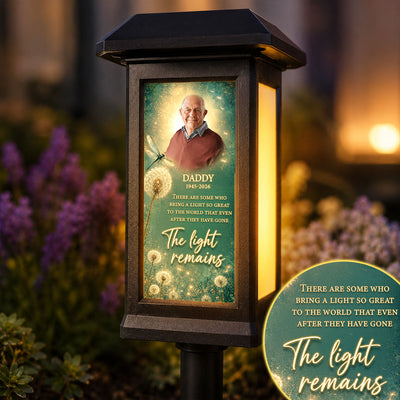The Light Remains Memorial Dragonfly Dandelion - Personalized Solar Lantern Light - Heartfelt Sympathy Gift for Loved Ones