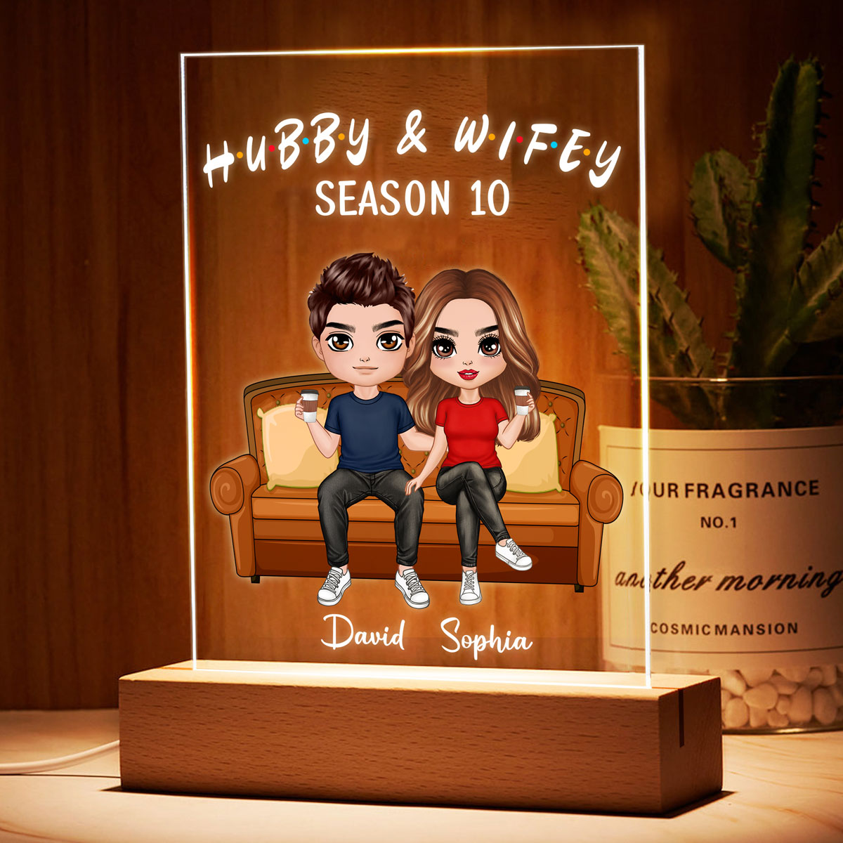 Couple On Sofa Personalized Rectangle Acrylic Plaque With LED Night Light - Valentine‘s Day Gift - Anniversary Gift For Her - Gift For Him