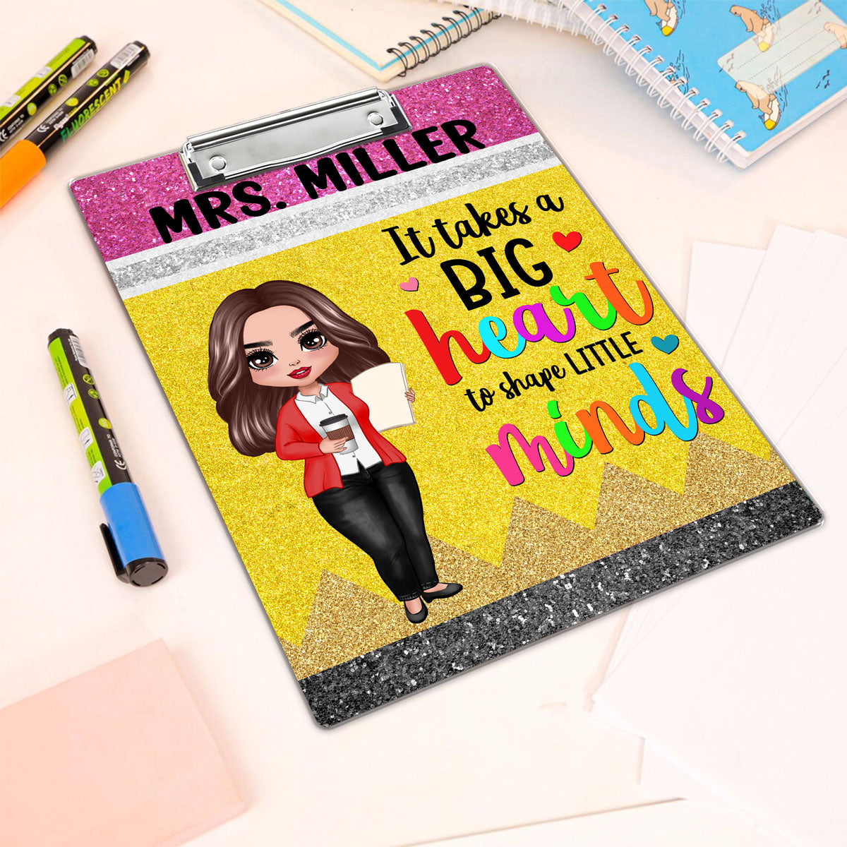 Big Heart Shape Little Minds Teacher Appreciation Gift Pencil Theme Personalized Clipboard