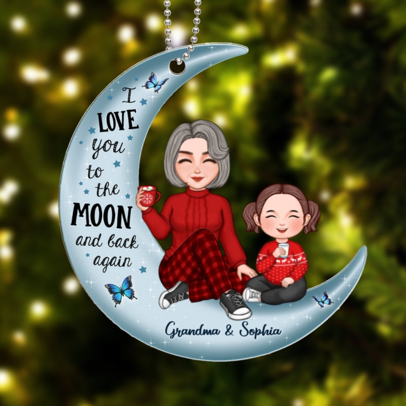 Cute Grandma & Grandkid On Moon Christmas Gift - Personalized Acrylic Ornament - Christmas Gift