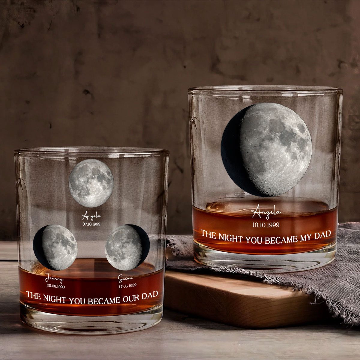 The Day You Became Our Dad, Custom Birth Moon Phase by Date Personalized Wine Glass, Father's Day Gift for Dad, Gift for Husband