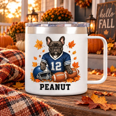 Trending Football Dog Cat Upload Photo - Personalized Stainless Steel Tumbler With Handle - Fall Season Gift For Man, Woman