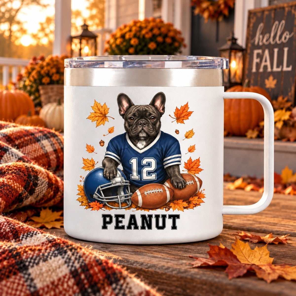 Trending Football Dog Cat Upload Photo - Personalized Stainless Steel Tumbler With Handle - Fall Season Gift For Man, Woman