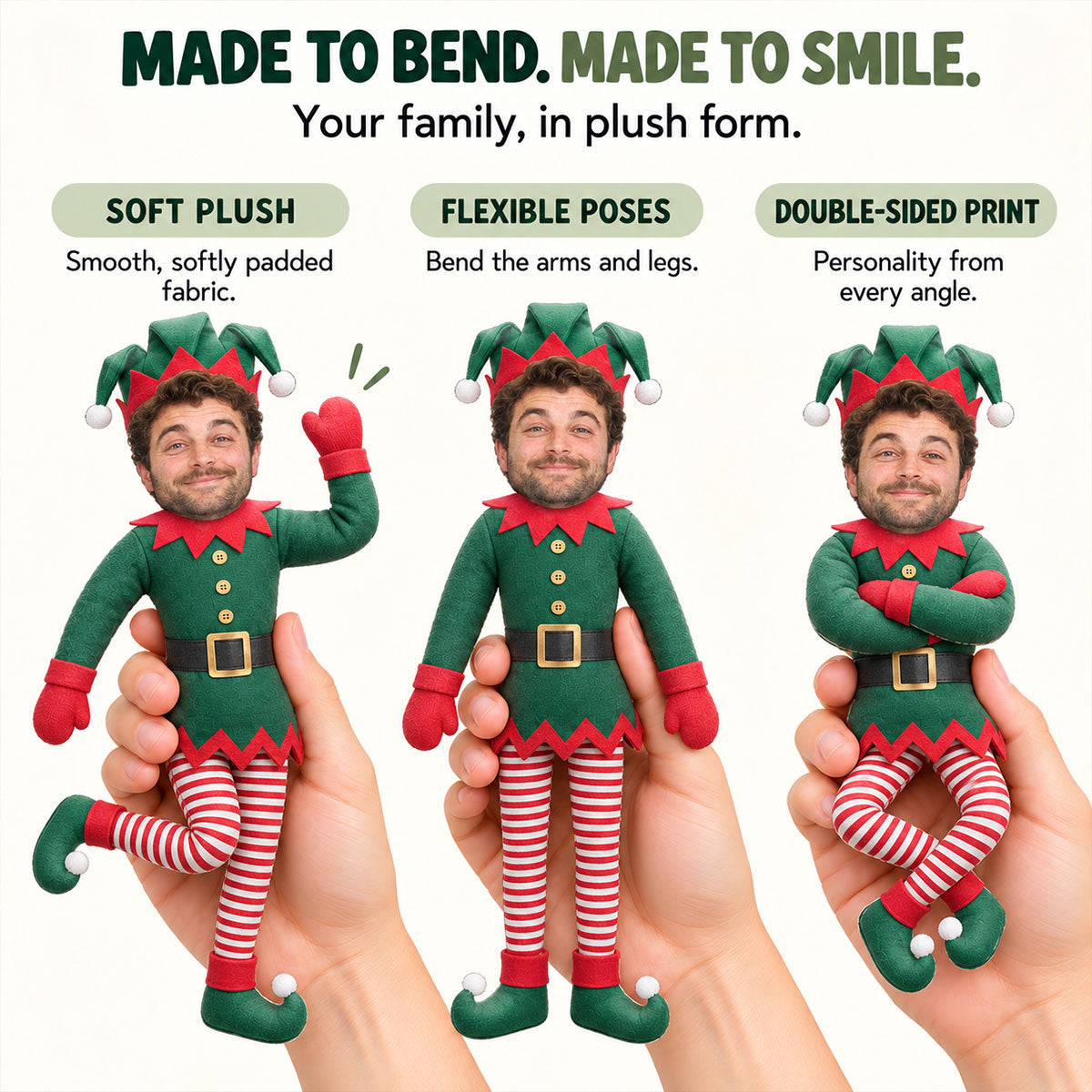 Custom Face Christmas Elf Doll from Photo - Personalized Elf Poseable Plush Doll, Photo Plush Toy, Funny Family Christmas Gift, Holiday Keepsake