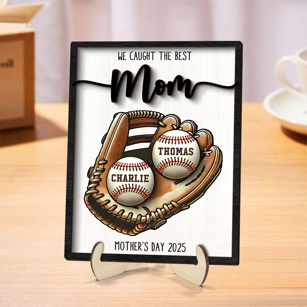 We Caught The Best Mom Baseball, Softball - Personalized 2-Layered Wooden Plaque - Gift for Mom, Gift for Grandma, Gift for Wife