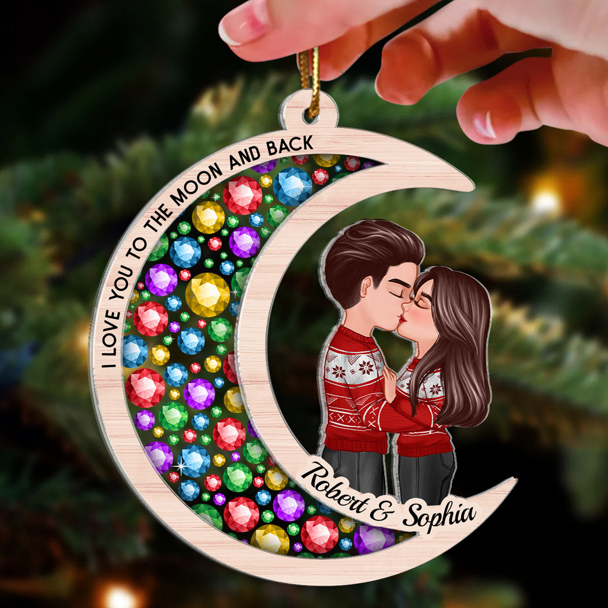 Gorgeous Moon Couple Christmas Personalized 2-Layer Acrylic Ornament