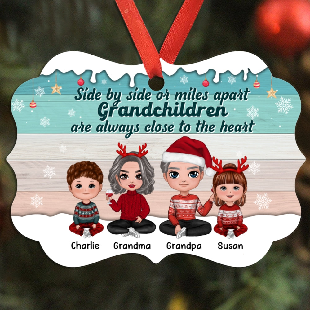 Side By Side Grandma Grandpa Doll Kids Personalized Christmas Ornament