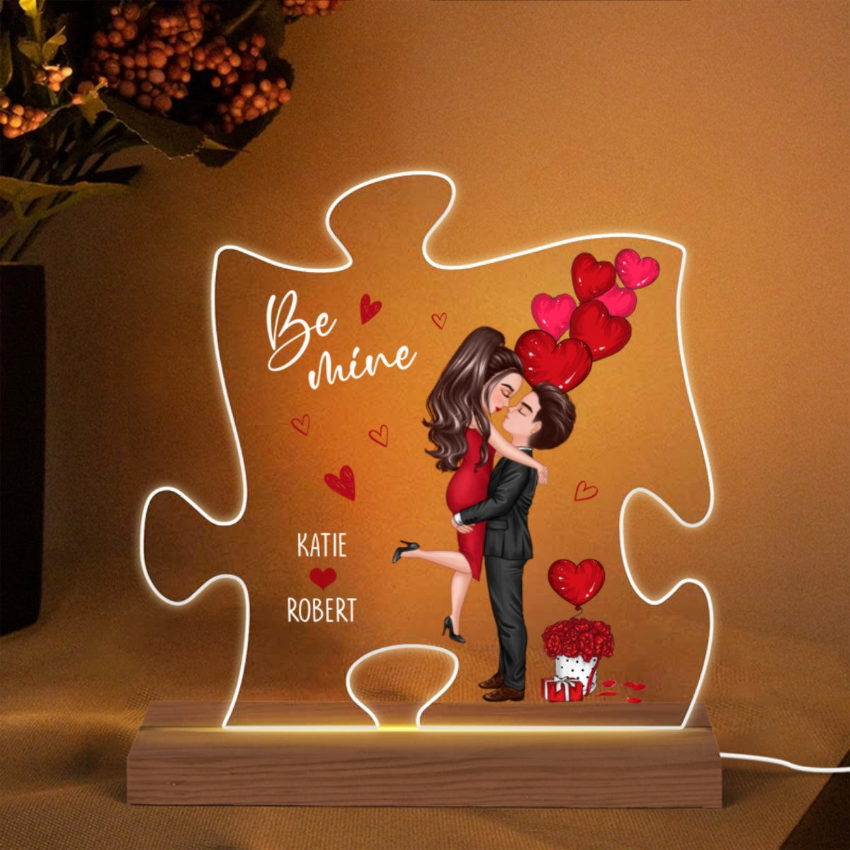 Be Mine Doll Couple Kissing Personalized Custom Shape LED Night Light