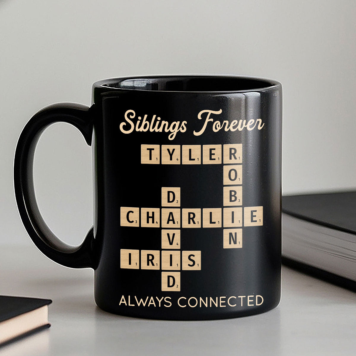 Siblings Forever Always Connected Crossword Puzzle Art Personalized Mug