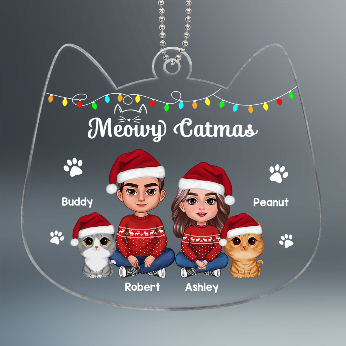 Couple You & Me And The Cats Cat Face Shape Christmas Personalized Acrylic Ornament