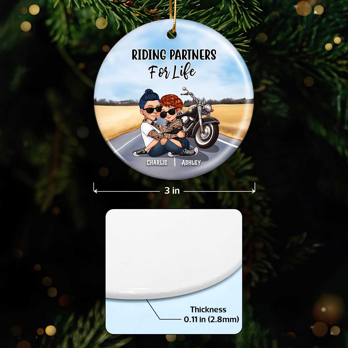 Couple Riding Side By Side Personalized Ornament for Biker Couples, Anniversary Gift, Christmas in July Gift for him, for her