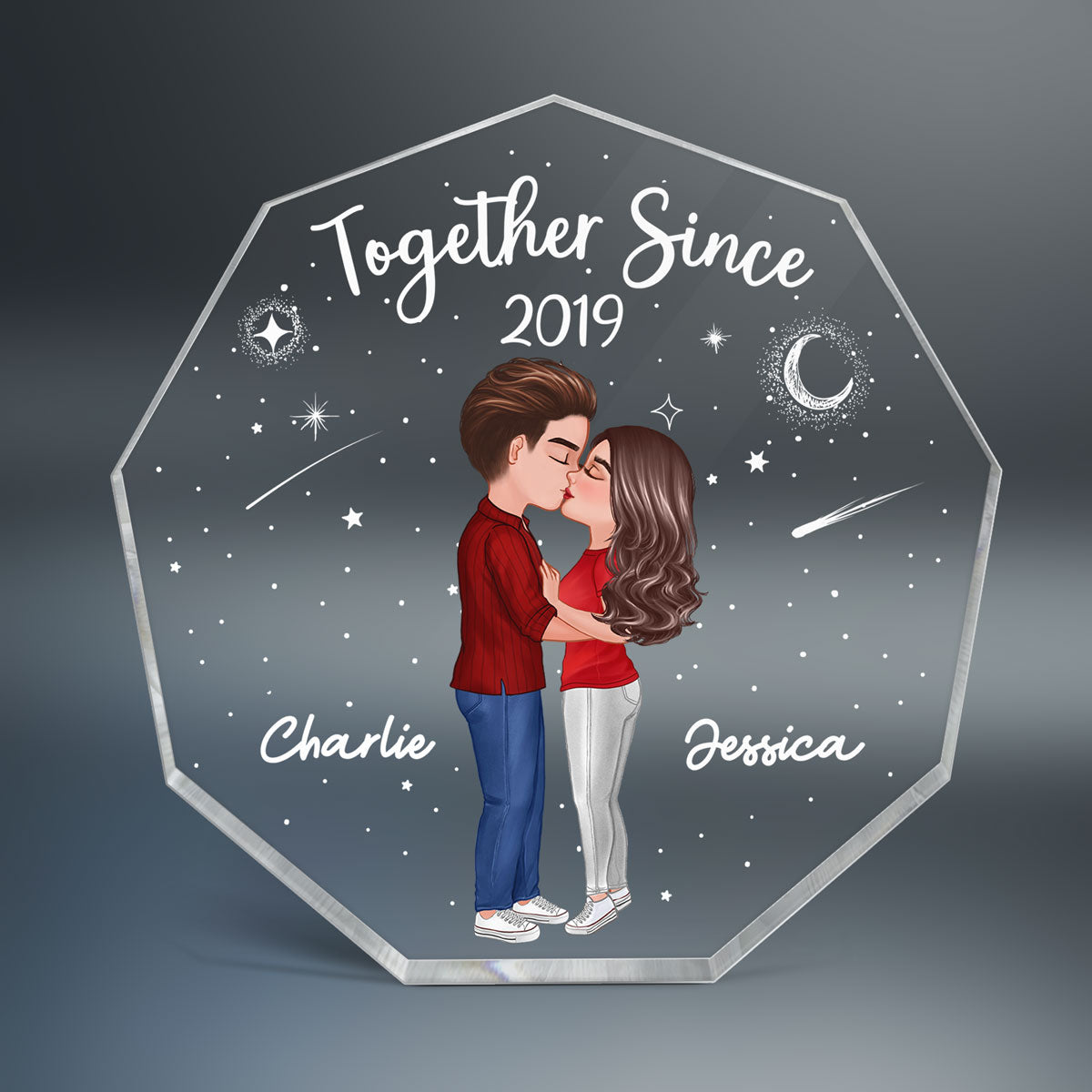 Doll Couple Kissing Personalized Nonagon Acrylic Plaque - Valentine‘s Day Gift - Anniversary Gift For Her - Gift For Him