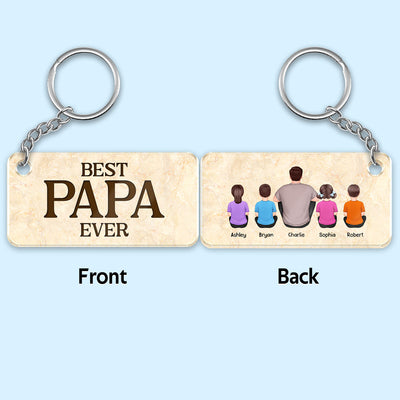 Best Papa Ever Back View Man Kids Dog Cat Personalized Acrylic Keychain