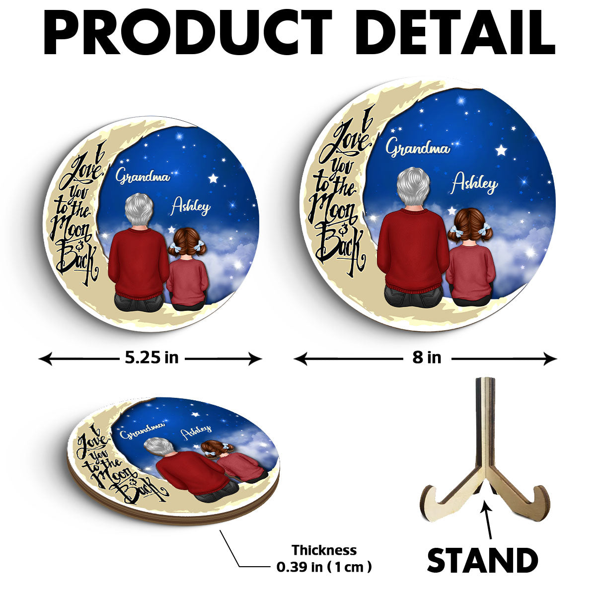 Grandma Grandkids On Moon Personalized 2-Layer Plaque