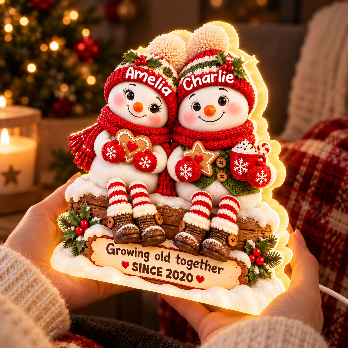 Snowman Couple Growing Old Together - Personalized Light Box - Heartfelt & Thoughtful Christmas Gift for Her, for Him