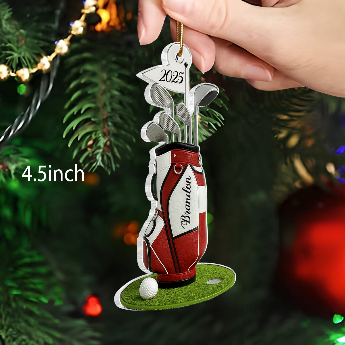 Custom Golf Bag Christmas Acrylic Ornament – Personalized Christmas Gift for Golf Lovers