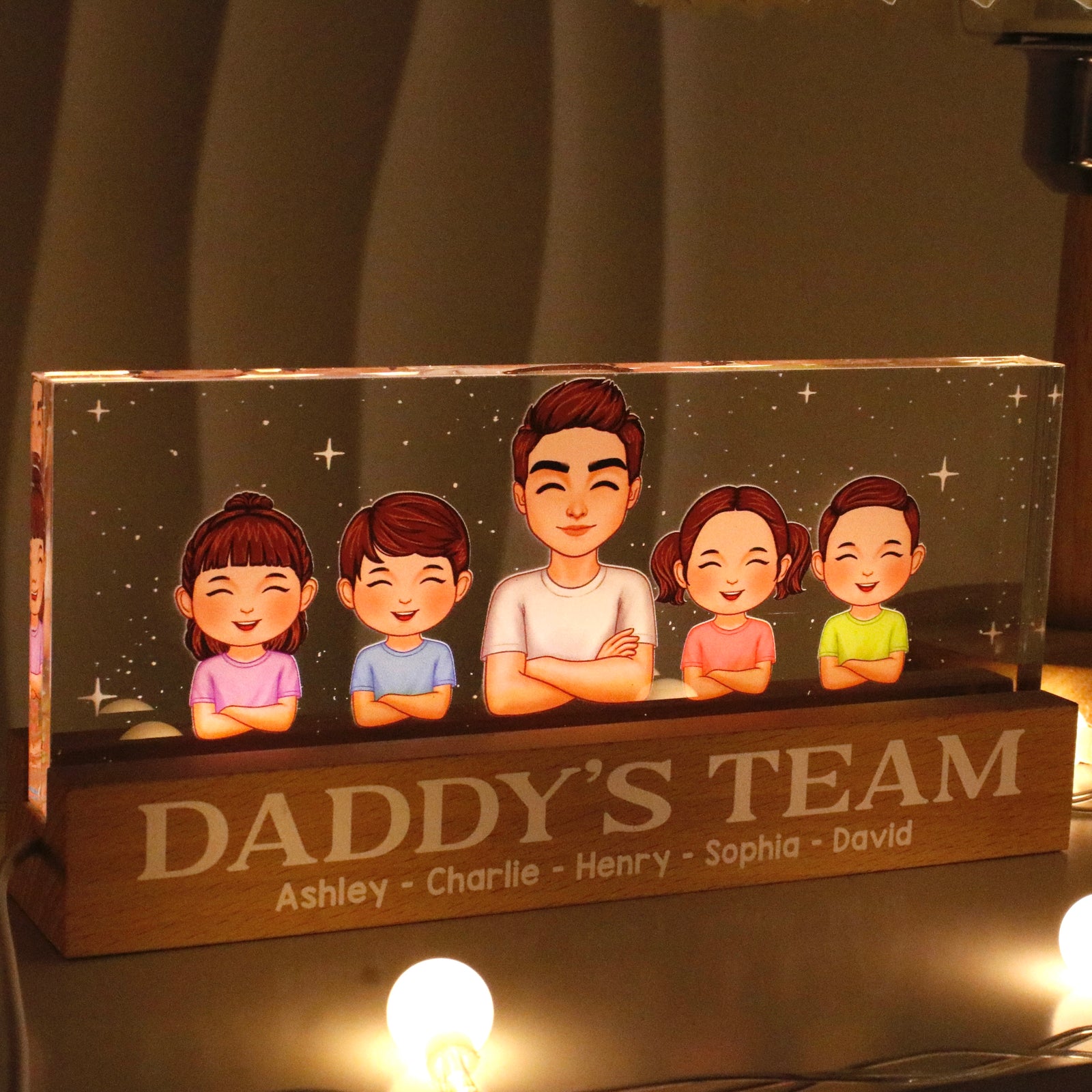 Daddy‘s Team Personalized Acrylic Block LED Night Light