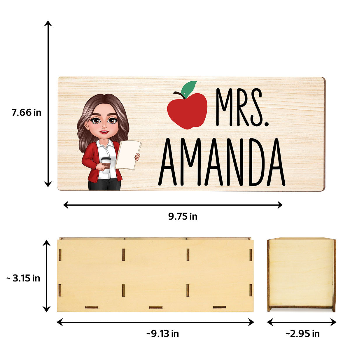 Teacher Apple Personalized Pen And Pencil Holder, Teacher Appreciation Gift, Back To School Gift