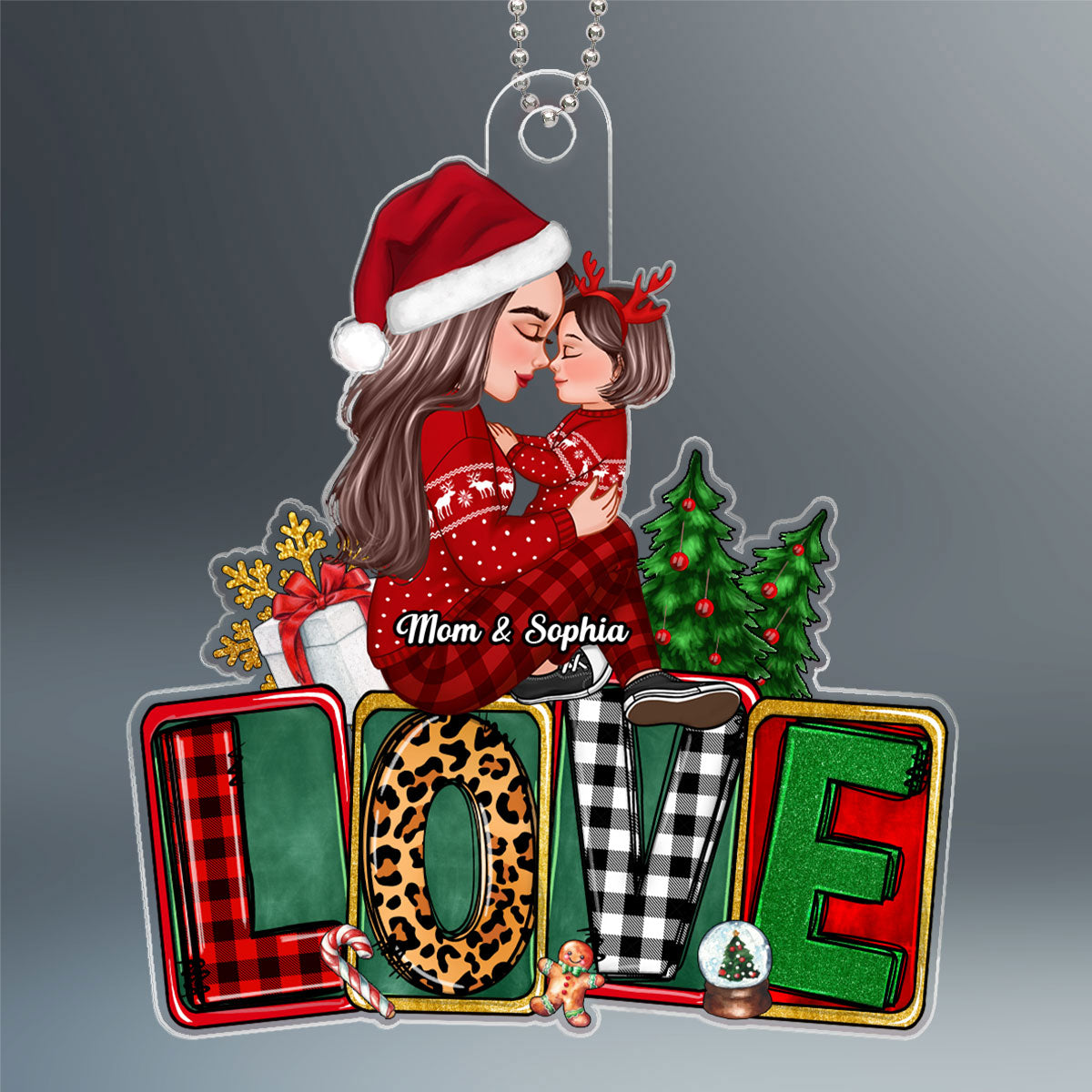 Grandma Mom Holding Kid Sitting On LOVE Personalized Acrylic Ornament