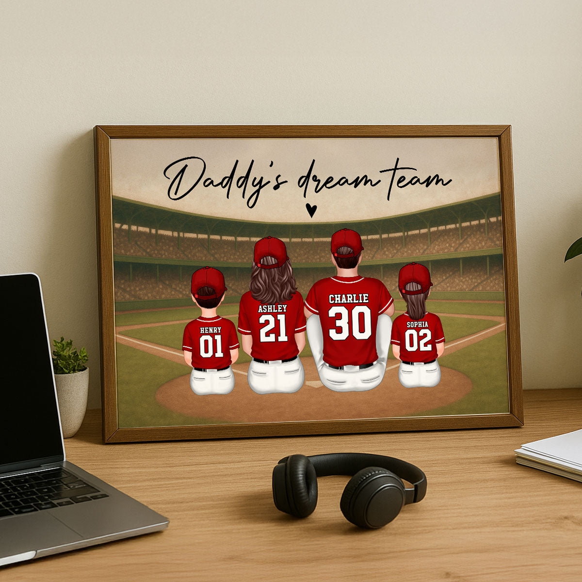 Retro Vintage Baseball Family Daddy's Dream Team Personalized Poster| Heartfelt Father's Day Gift For Dad, Husband