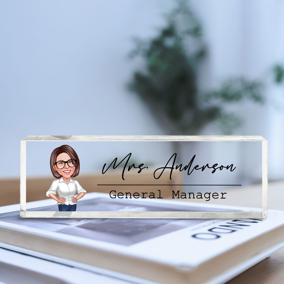 Caricature Woman Man Office Personalized Acrylic Desk Name Plate, Office Desk Decor, Gift For Colleagues, Coworkers