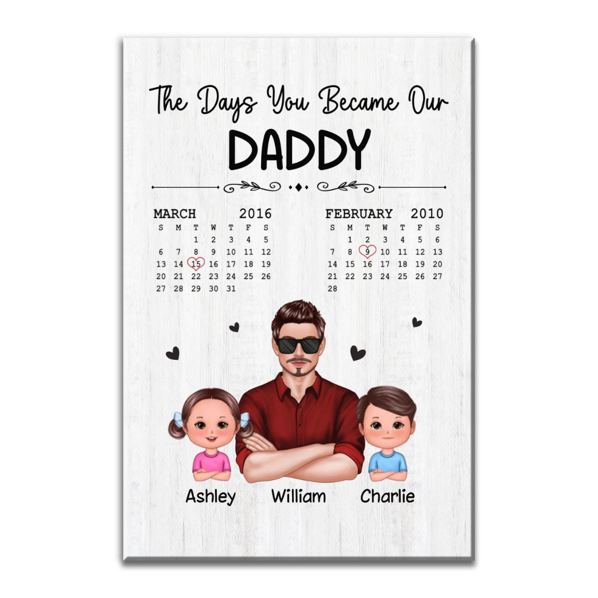 The Days You Became Our Dad Man & Doll Kids Calendar Personalized Vertical Canvas Print