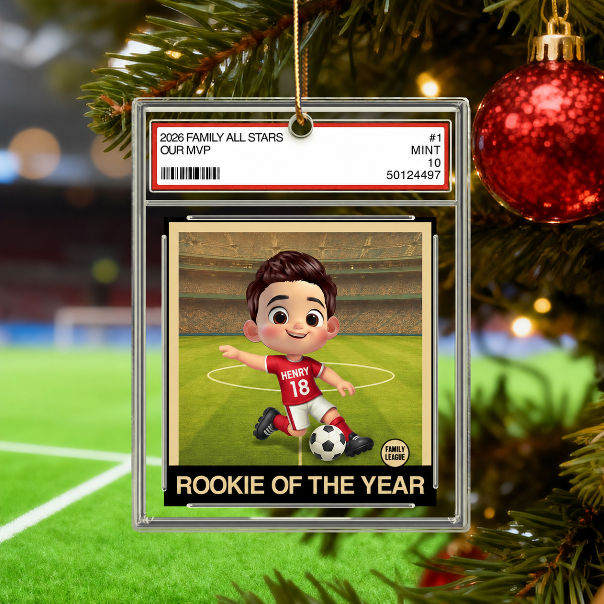 Soccer Rookie Of The Year Kid All Star Trading Card Style - Personalized Acrylic Ornament - Christmas Gift For Kids, Grandchildren