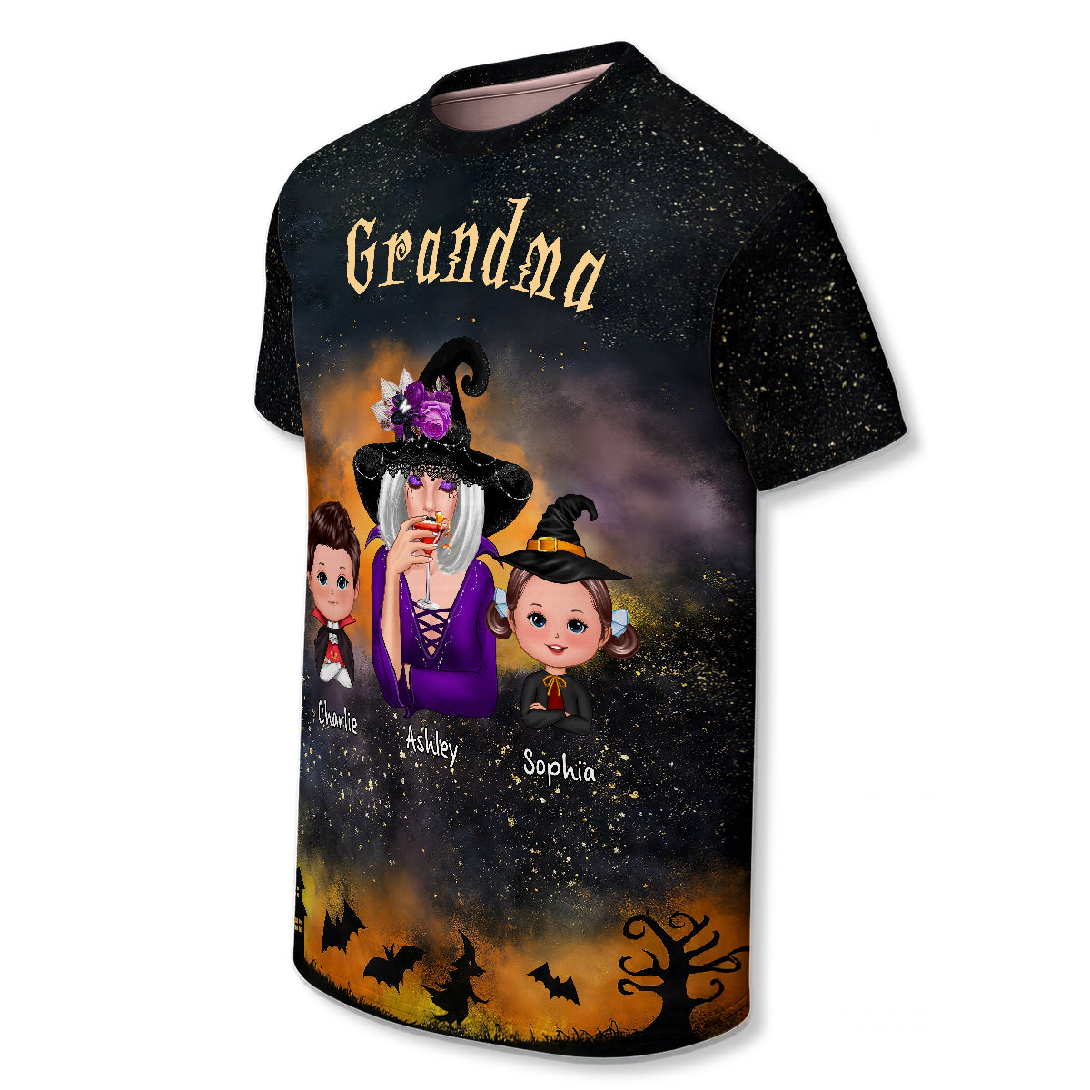 Grandma & Kids Witchy Ombre Tie-Dye Pattern Personalized Shirt Perfect Halloween Costume For Grandma