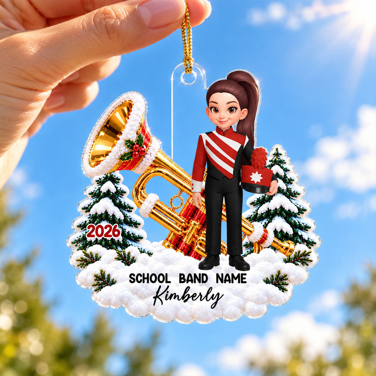 Trumpet Drum Marching Band Design For Boy Girl - Personalized Acrylic Ornament - Gift For Granddaughter, Grandson