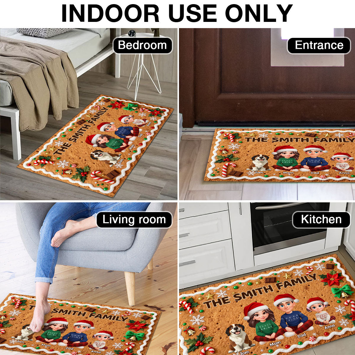 3D Effect Gingerbread Theme Beautiful Family Together Christmas - Personalized Doormat