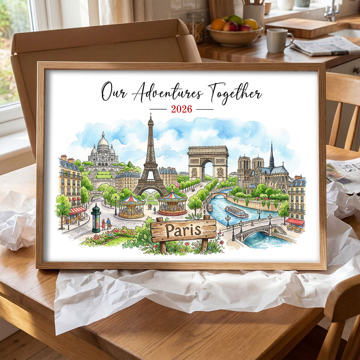 Our Adventure Travel Memory - Personalized Poster - Anniversary Christmas Gift for Couples, Wedding Gift, Honeymoon Keepsake.