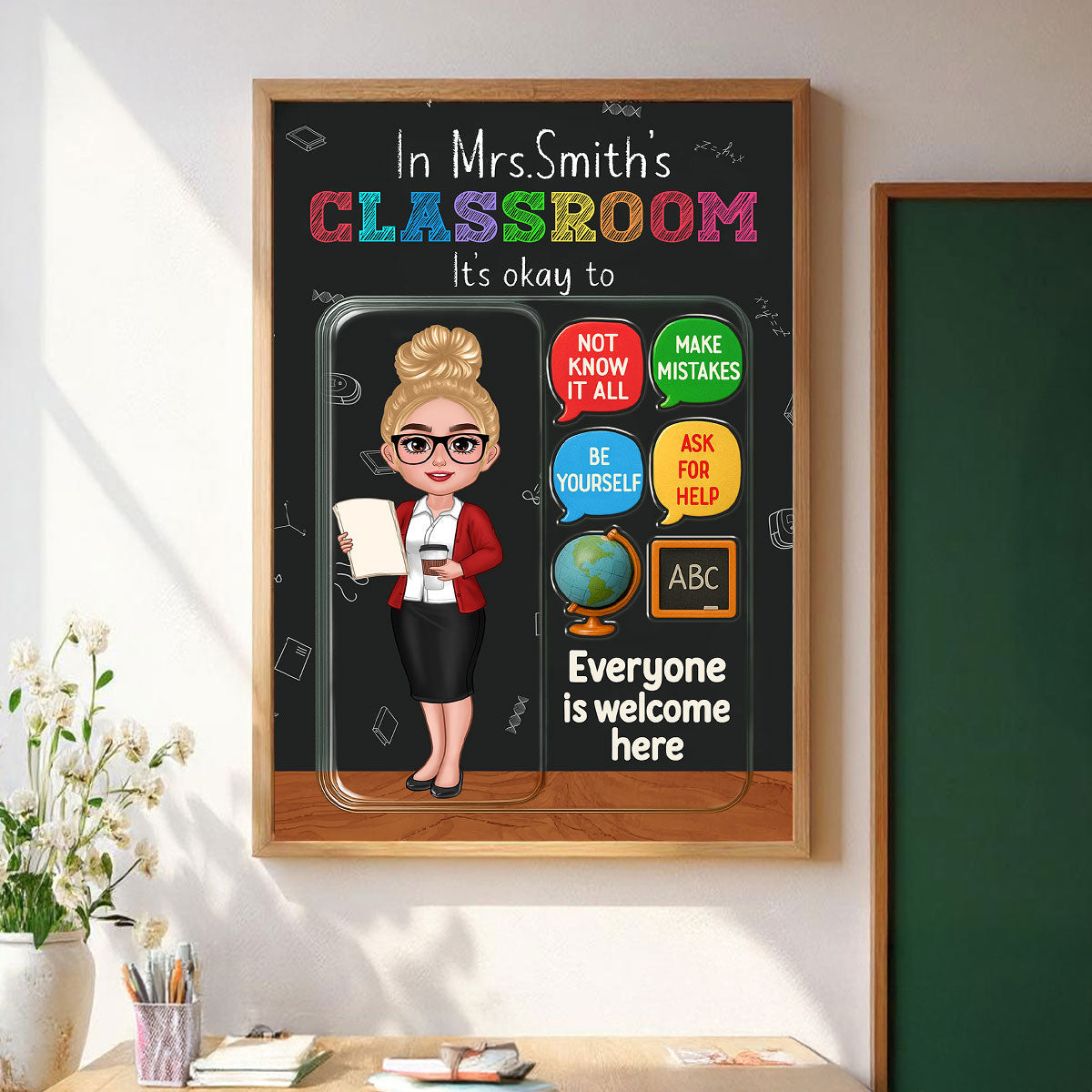 In Teacher Classroom 3D Effect Action Figure Personalized Poster, Back to School Gift for Teachers