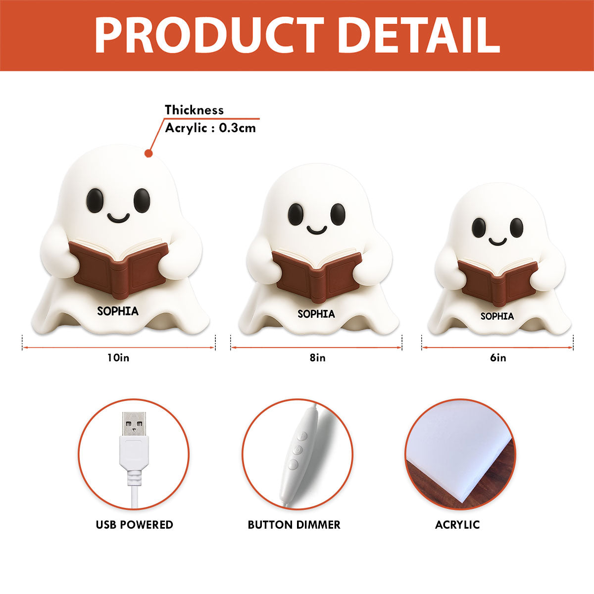 Halloween Boo Ghost Reading Book - Personalized Light Box - Gift For Book Lovers