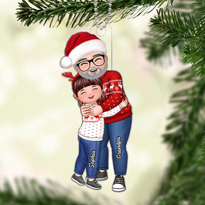 Grandpa & Grandkid Hugging Doll Style Christmas Gift For Grandpa Grandchildren Personalized Acrylic Ornament