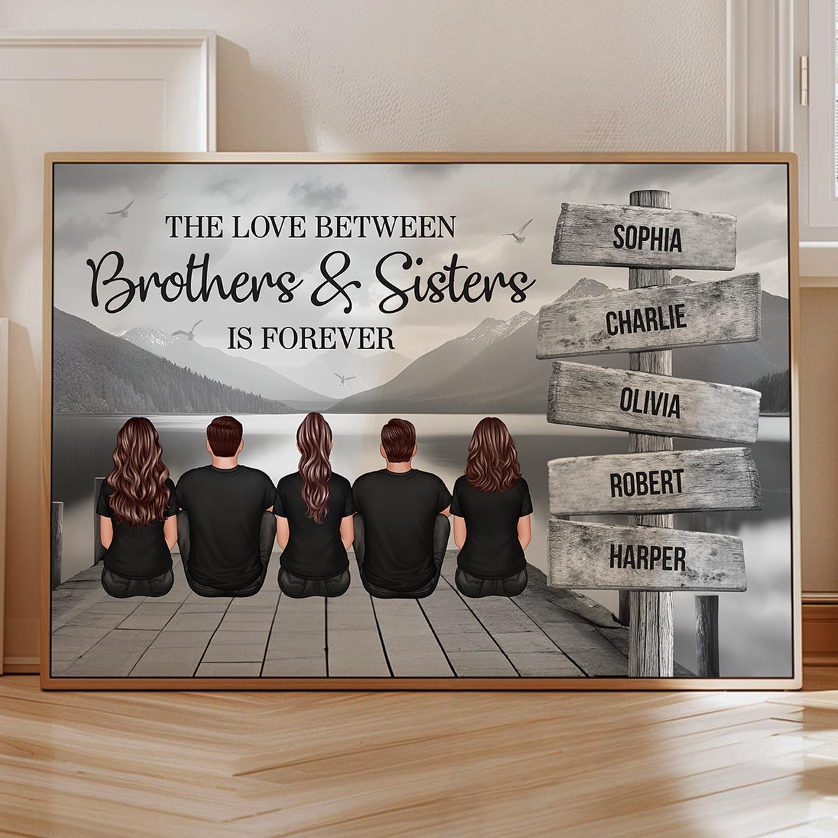 Brothers & Sisters Forever Linked Together Sign Posts Personalized Poster, Home Decoration, Gift For Siblings
