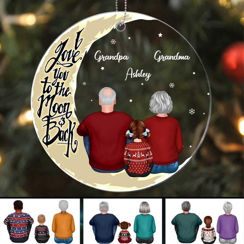 Grandma Grandpa Grandparents Grandkid On Moon Personalized Acrylic Ornament
