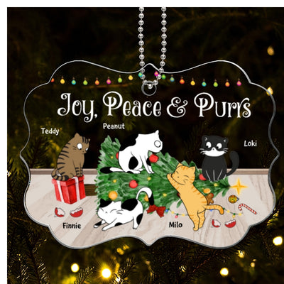 Joy Peace Purrs Naughty Cats Personalized Acrylic Ornament