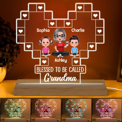 Grandma Heart Blessed Personalized Heart Acrylic LED Night Light