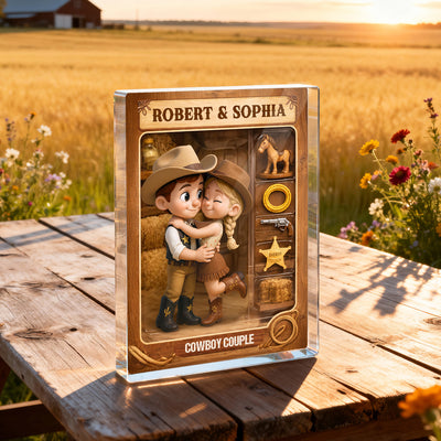 Countryside Couple Cowboy Cowgirl Action Figure - Personalized Acrylic Block Plaque - Anniversary, Valentine's Day Gift, Gift For Him, Gift For Her
