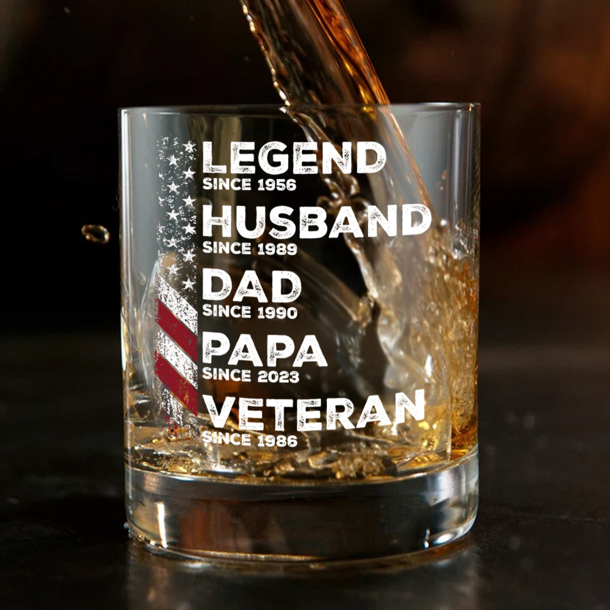 Legend Husband Daddy Since Personalized Whiskey Glass, Father's Day Gift for Veteran Dad, Grandpa