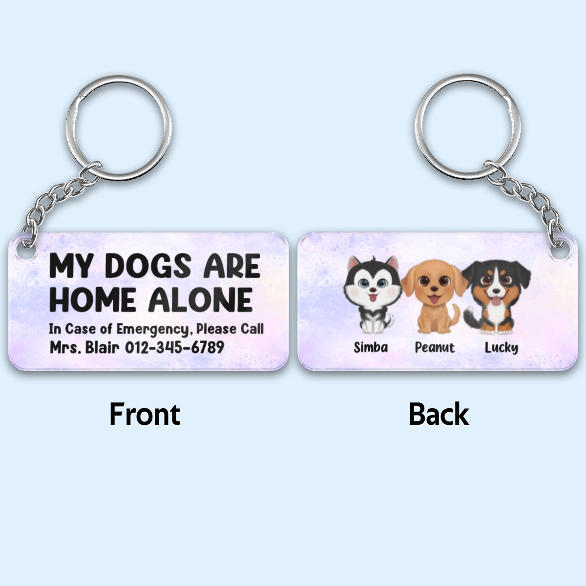 My Pets Home Alone Watercolor Dog Cat Personalized Acrylic Keychain