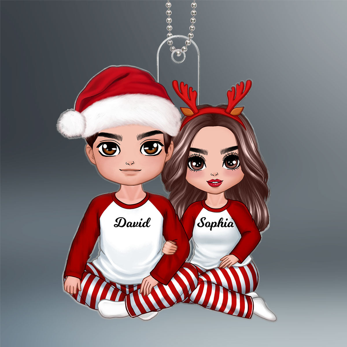 Christmas Doll Couple Sitting Hugging Personalized Acrylic Ornament