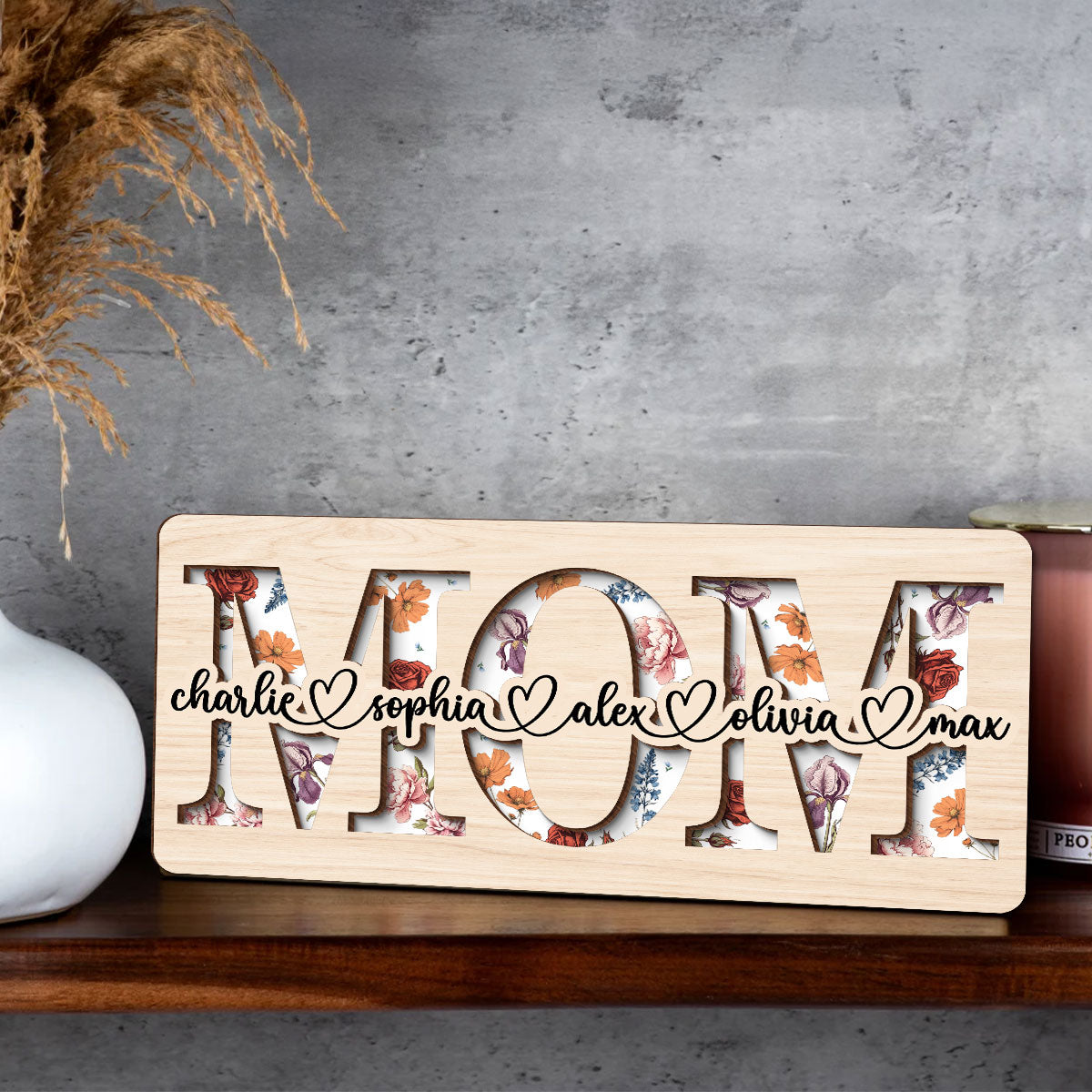 Custom Flower Printed Personalized 2-Layered Wooden Plaque, Valentine's Day, Mother's Day, Birthday, Just Because Gift for Mom, Grandma