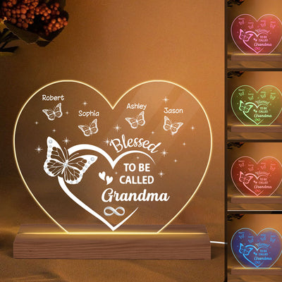 Blessed To Be Called Grandma Butterflies Personalized Custom Shape Acrylic Plaque With LED Night Light