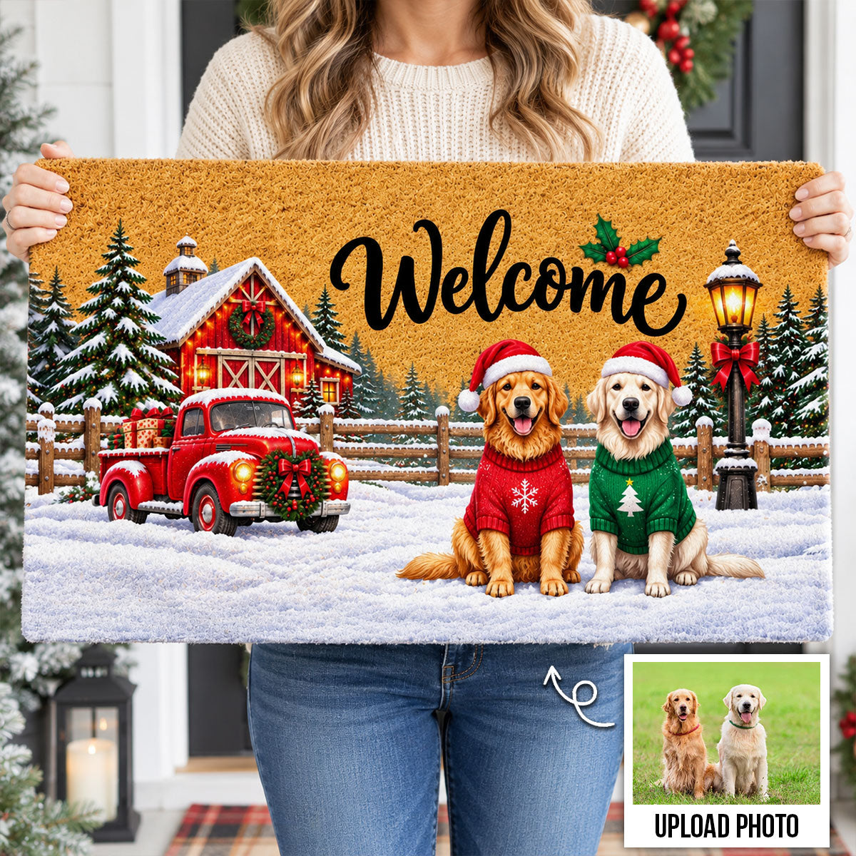 Cute Christmas Dog Cat Upload Photo - Personalized Doormat - Christmas Decoration For Pet Lovers